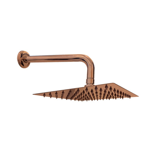 Regadera cuadrada Slim 8" Cobre Láscar con brazo 30 cm