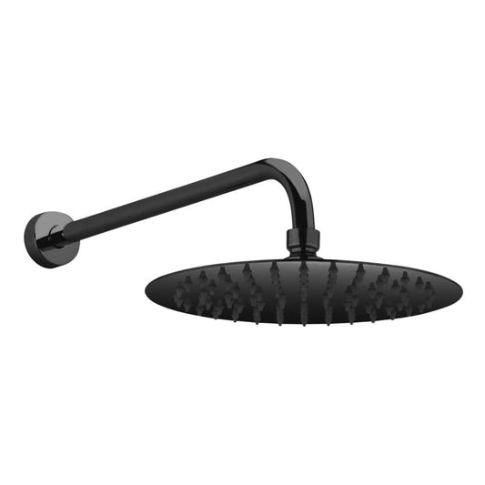 Regadera redonda Slim 8" Negro Mate con brazo de 30 cm