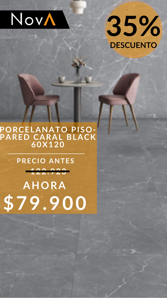 PORCELAIN FLOOR - WALL CARAL BLACK 60X120