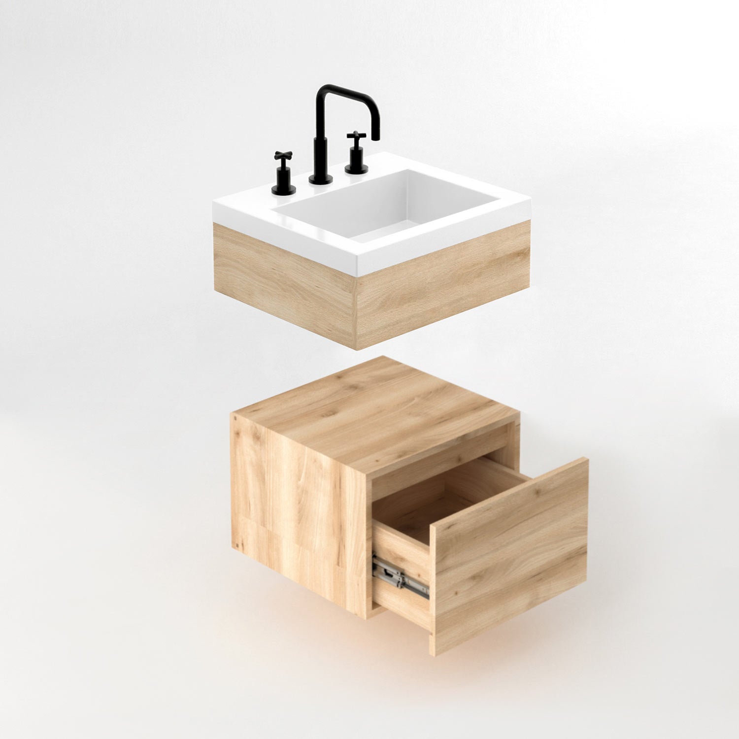 Combo Lavamanos Oslo + Mueble Godai Elevado 48x43 + Cubo Cajón 48