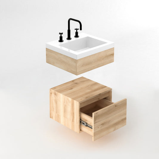 Combo Lavamanos Oslo + Mueble Godai Elevado 48x43 + Cubo Cajón 48