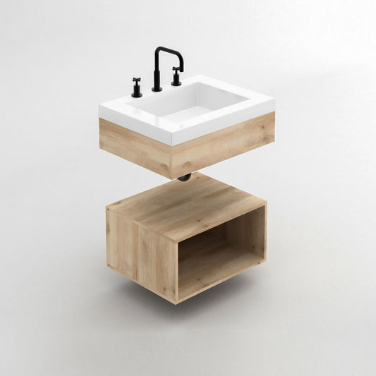 Combo Lavamanos Oslo + Mueble Godai Elevado 63x48cm + Cubo 63