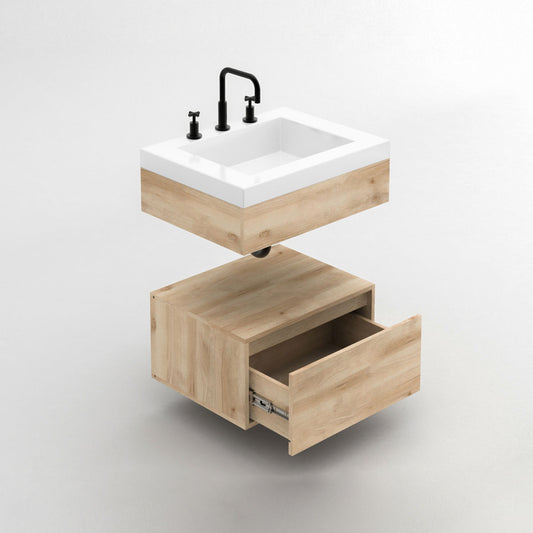 Combo Lavamanos Oslo + Mueble Godai Elevado 63x48cm + Cubo Cajón 63